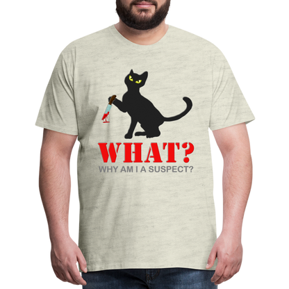 Halloween Cat Shirt, Why Am I A Suspect Shirt, Murderous Cat With Knife T-Shirt, Murderous Cat Shirt, Mens Premium T-Shirt - heather oatmeal