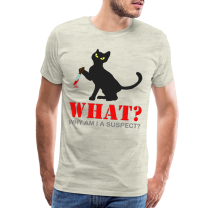 Halloween Cat Shirt, Why Am I A Suspect Shirt, Murderous Cat With Knife T-Shirt, Murderous Cat Shirt, Mens Premium T-Shirt - heather oatmeal