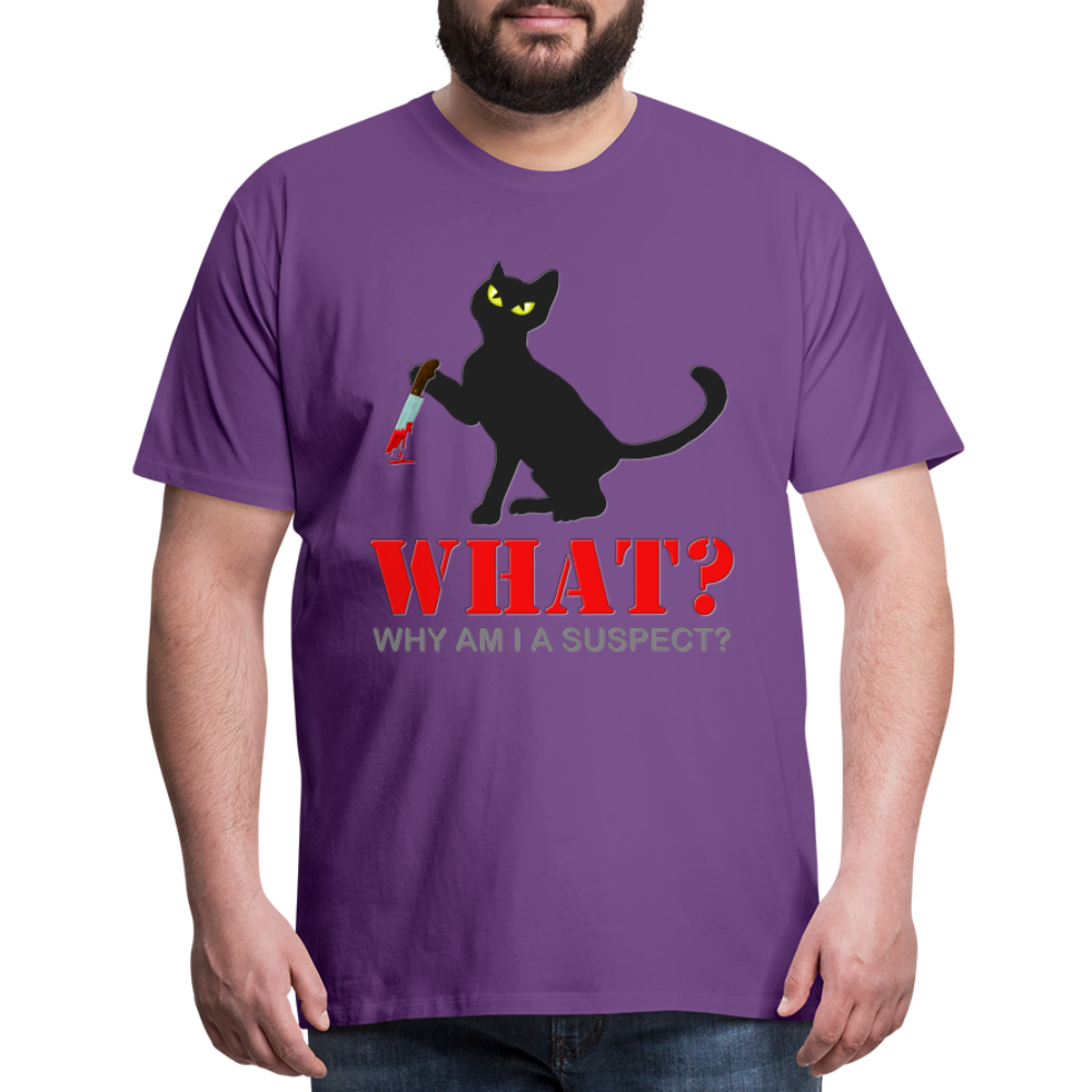 Halloween Cat Shirt, Why Am I A Suspect Shirt, Murderous Cat With Knife T-Shirt, Murderous Cat Shirt, Mens Premium T-Shirt - purple