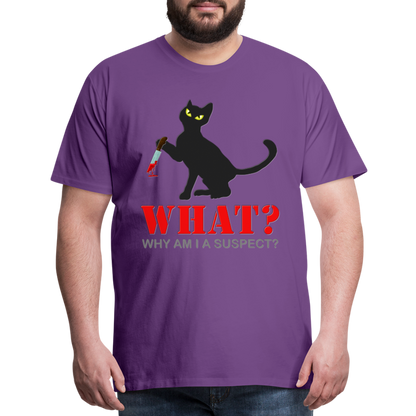 Halloween Cat Shirt, Why Am I A Suspect Shirt, Murderous Cat With Knife T-Shirt, Murderous Cat Shirt, Mens Premium T-Shirt - purple