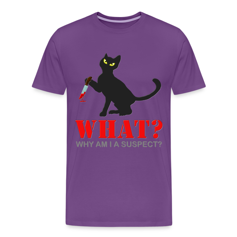 Halloween Cat Shirt, Why Am I A Suspect Shirt, Murderous Cat With Knife T-Shirt, Murderous Cat Shirt, Mens Premium T-Shirt - purple