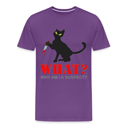 Halloween Cat Shirt, Why Am I A Suspect Shirt, Murderous Cat With Knife T-Shirt, Murderous Cat Shirt, Mens Premium T-Shirt - purple