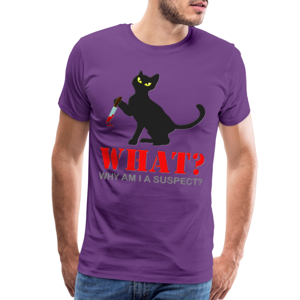 Halloween Cat Shirt, Why Am I A Suspect Shirt, Murderous Cat With Knife T-Shirt, Murderous Cat Shirt, Mens Premium T-Shirt - purple
