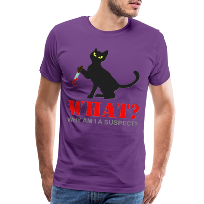 Halloween Cat Shirt, Why Am I A Suspect Shirt, Murderous Cat With Knife T-Shirt, Murderous Cat Shirt, Mens Premium T-Shirt - purple
