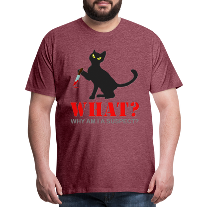 Halloween Cat Shirt, Why Am I A Suspect Shirt, Murderous Cat With Knife T-Shirt, Murderous Cat Shirt, Mens Premium T-Shirt - heather burgundy