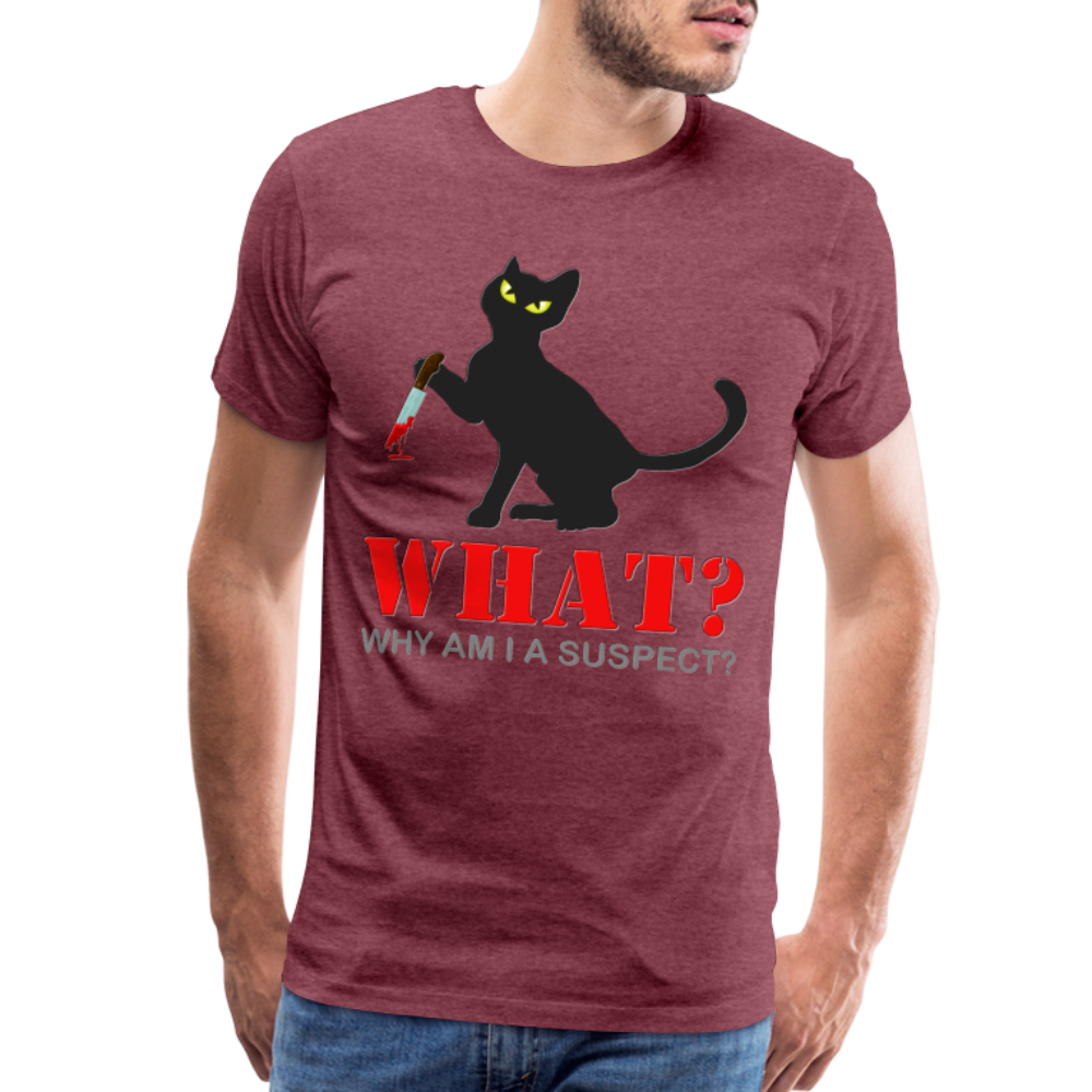 Halloween Cat Shirt, Why Am I A Suspect Shirt, Murderous Cat With Knife T-Shirt, Murderous Cat Shirt, Mens Premium T-Shirt - heather burgundy