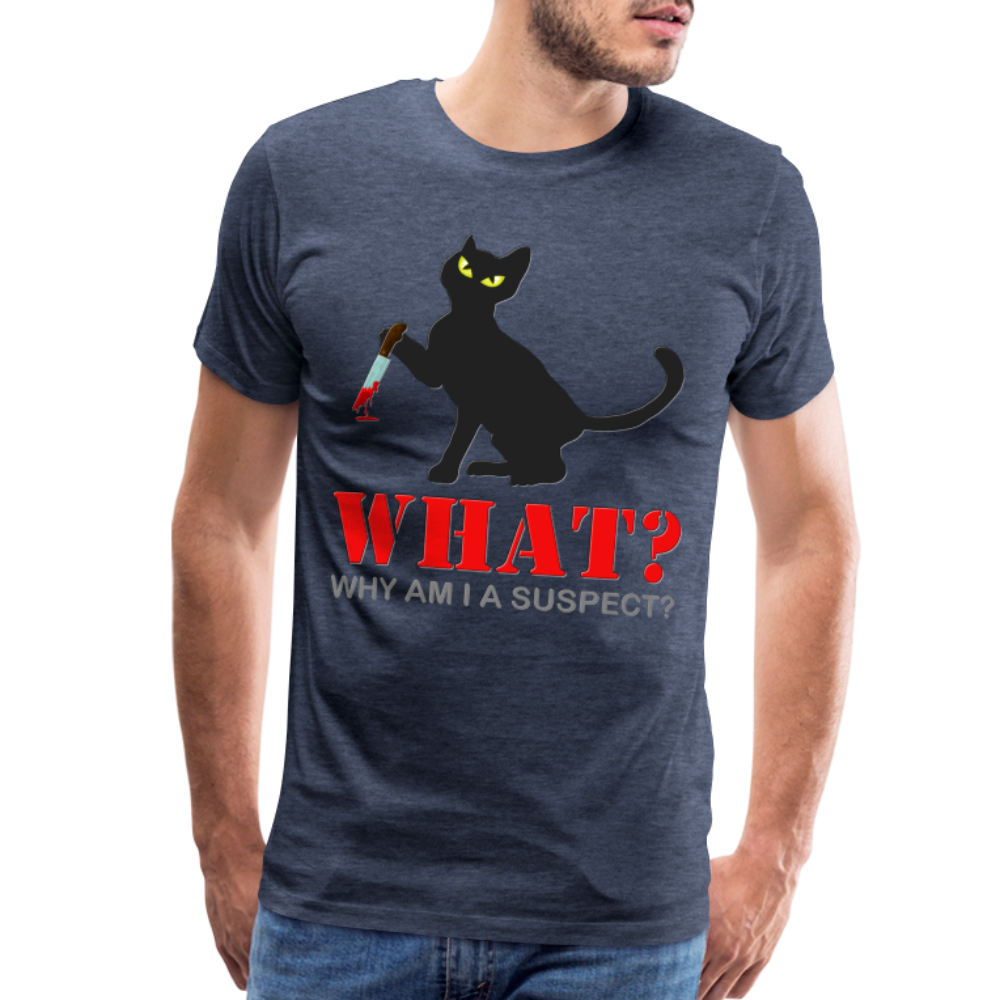 Halloween Cat Shirt, Why Am I A Suspect Shirt, Murderous Cat With Knife T-Shirt, Murderous Cat Shirt, Mens Premium T-Shirt - heather blue