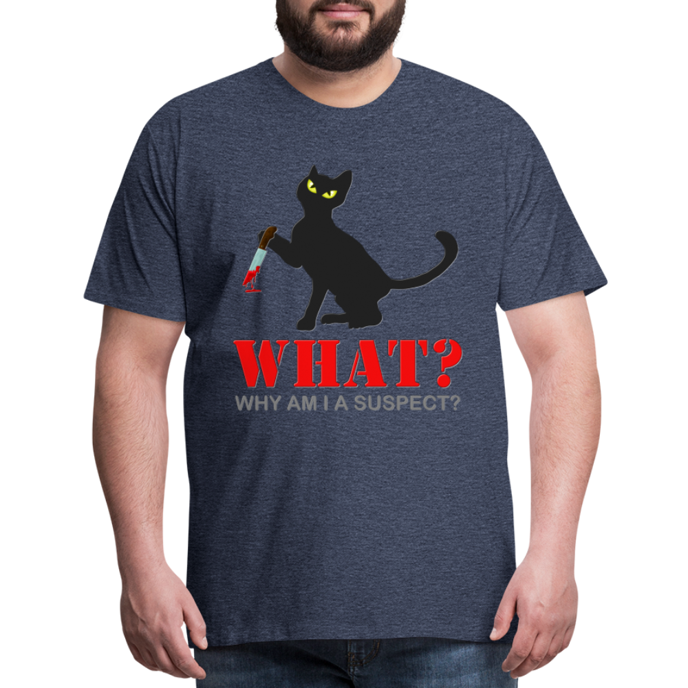Halloween Cat Shirt, Why Am I A Suspect Shirt, Murderous Cat With Knife T-Shirt, Murderous Cat Shirt, Mens Premium T-Shirt - heather blue
