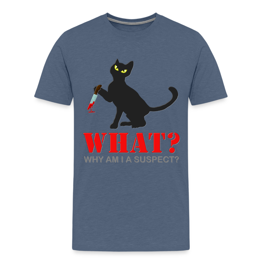 Halloween Cat Shirt, Why Am I A Suspect Shirt, Murderous Cat With Knife T-Shirt, Murderous Cat Shirt, Mens Premium T-Shirt - heather blue