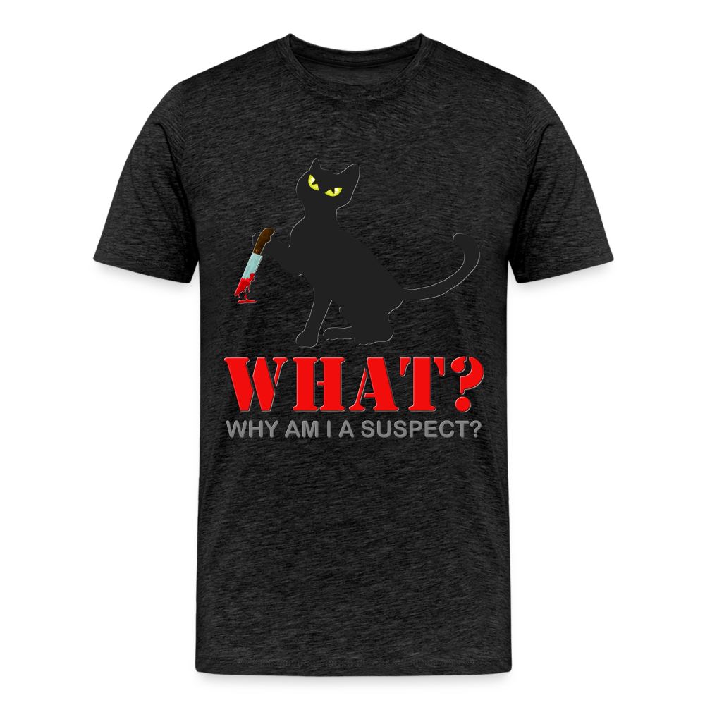 Halloween Cat Shirt, Why Am I A Suspect Shirt, Murderous Cat With Knife T-Shirt, Murderous Cat Shirt, Mens Premium T-Shirt - charcoal grey