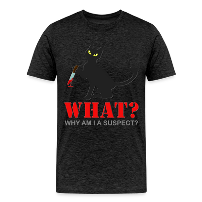 Halloween Cat Shirt, Why Am I A Suspect Shirt, Murderous Cat With Knife T-Shirt, Murderous Cat Shirt, Mens Premium T-Shirt - charcoal grey