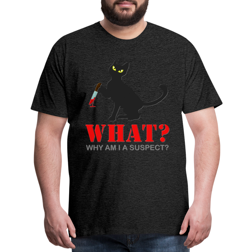 Halloween Cat Shirt, Why Am I A Suspect Shirt, Murderous Cat With Knife T-Shirt, Murderous Cat Shirt, Mens Premium T-Shirt - charcoal grey