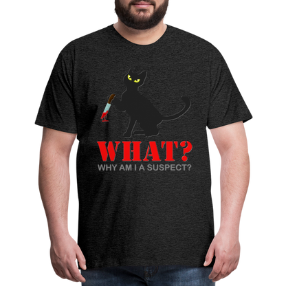 Halloween Cat Shirt, Why Am I A Suspect Shirt, Murderous Cat With Knife T-Shirt, Murderous Cat Shirt, Mens Premium T-Shirt - charcoal grey