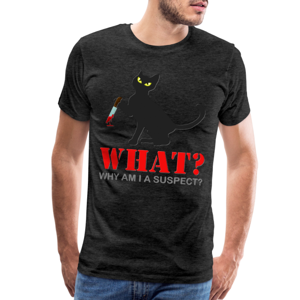 Halloween Cat Shirt, Why Am I A Suspect Shirt, Murderous Cat With Knife T-Shirt, Murderous Cat Shirt, Mens Premium T-Shirt - charcoal grey