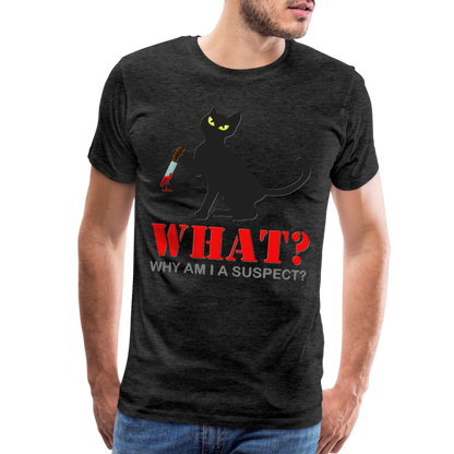 Halloween Cat Shirt, Why Am I A Suspect Shirt, Murderous Cat With Knife T-Shirt, Murderous Cat Shirt, Mens Premium T-Shirt - charcoal grey