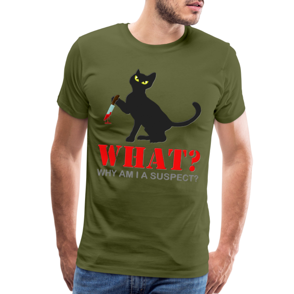 Halloween Cat Shirt, Why Am I A Suspect Shirt, Murderous Cat With Knife T-Shirt, Murderous Cat Shirt, Mens Premium T-Shirt - olive green