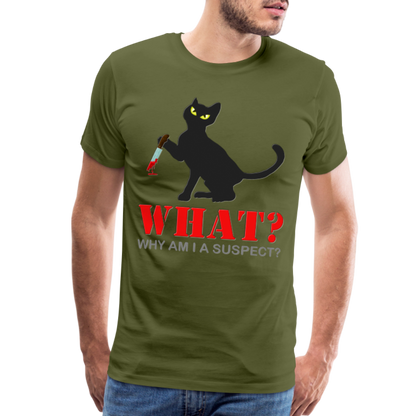 Halloween Cat Shirt, Why Am I A Suspect Shirt, Murderous Cat With Knife T-Shirt, Murderous Cat Shirt, Mens Premium T-Shirt - olive green