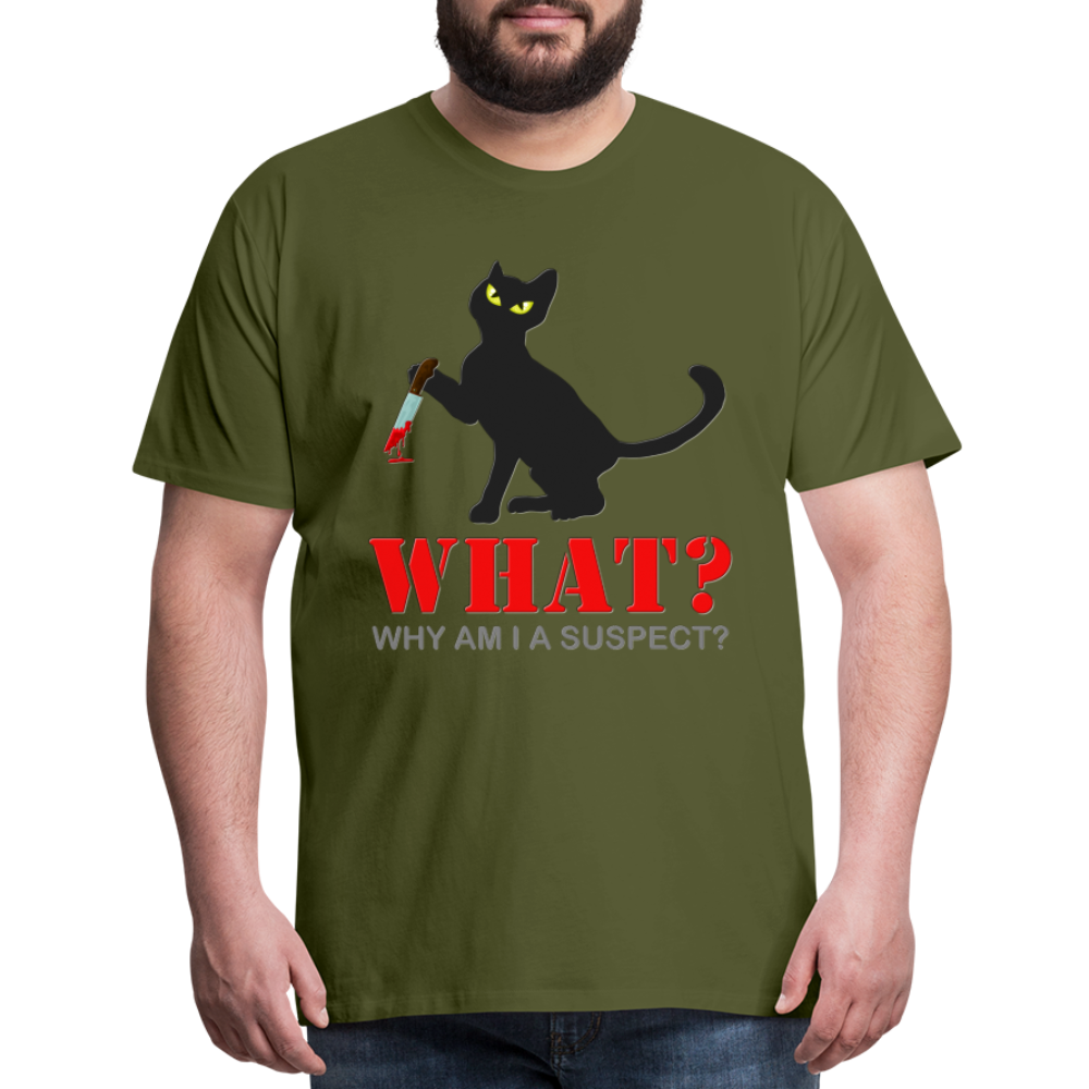Halloween Cat Shirt, Why Am I A Suspect Shirt, Murderous Cat With Knife T-Shirt, Murderous Cat Shirt, Mens Premium T-Shirt - olive green