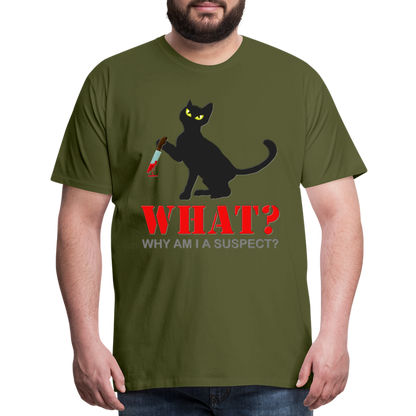 Halloween Cat Shirt, Why Am I A Suspect Shirt, Murderous Cat With Knife T-Shirt, Murderous Cat Shirt, Mens Premium T-Shirt - olive green
