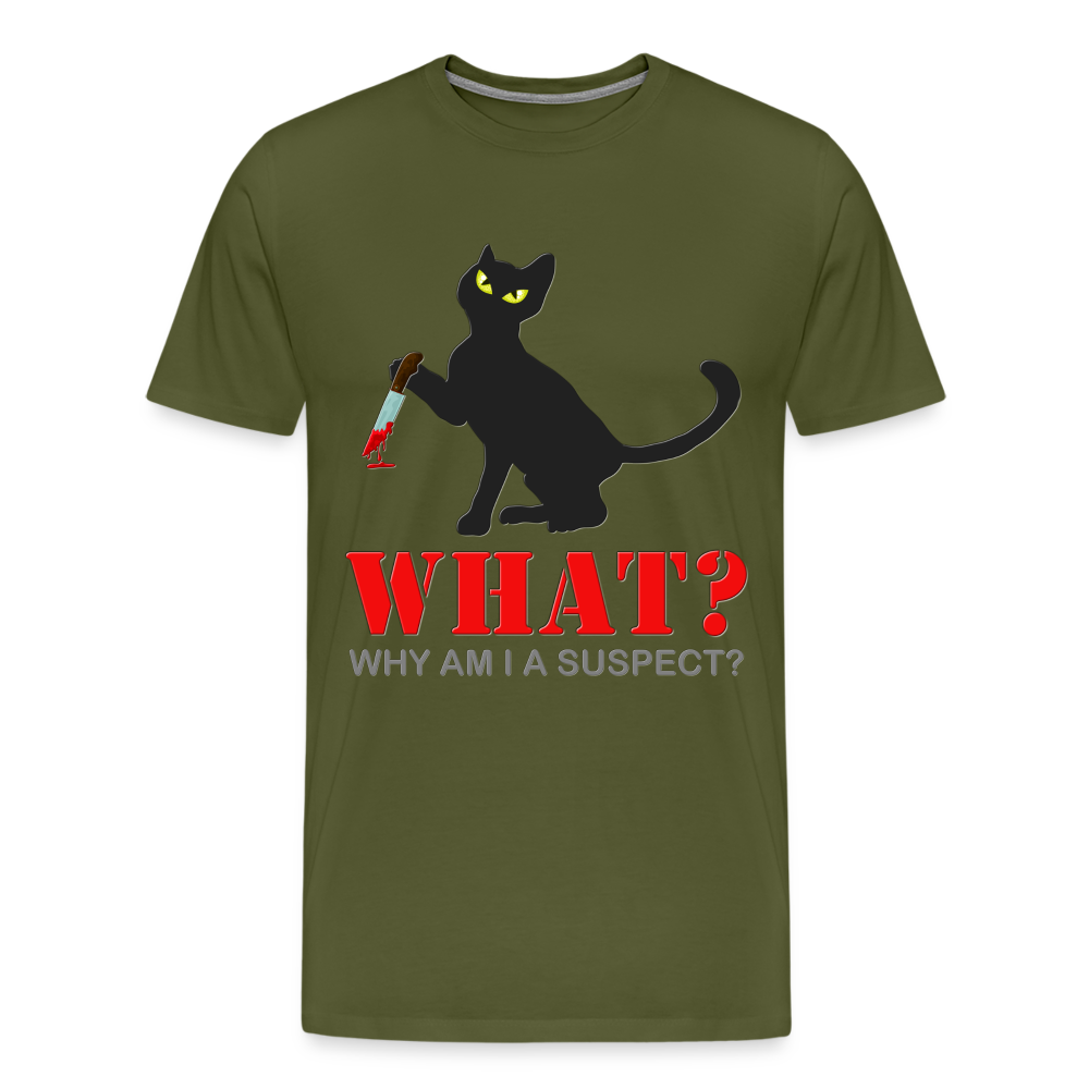 Halloween Cat Shirt, Why Am I A Suspect Shirt, Murderous Cat With Knife T-Shirt, Murderous Cat Shirt, Mens Premium T-Shirt - olive green