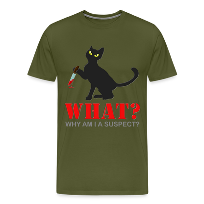 Halloween Cat Shirt, Why Am I A Suspect Shirt, Murderous Cat With Knife T-Shirt, Murderous Cat Shirt, Mens Premium T-Shirt - olive green