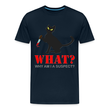 Halloween Cat Shirt, Why Am I A Suspect Shirt, Murderous Cat With Knife T-Shirt, Murderous Cat Shirt, Mens Premium T-Shirt - deep navy