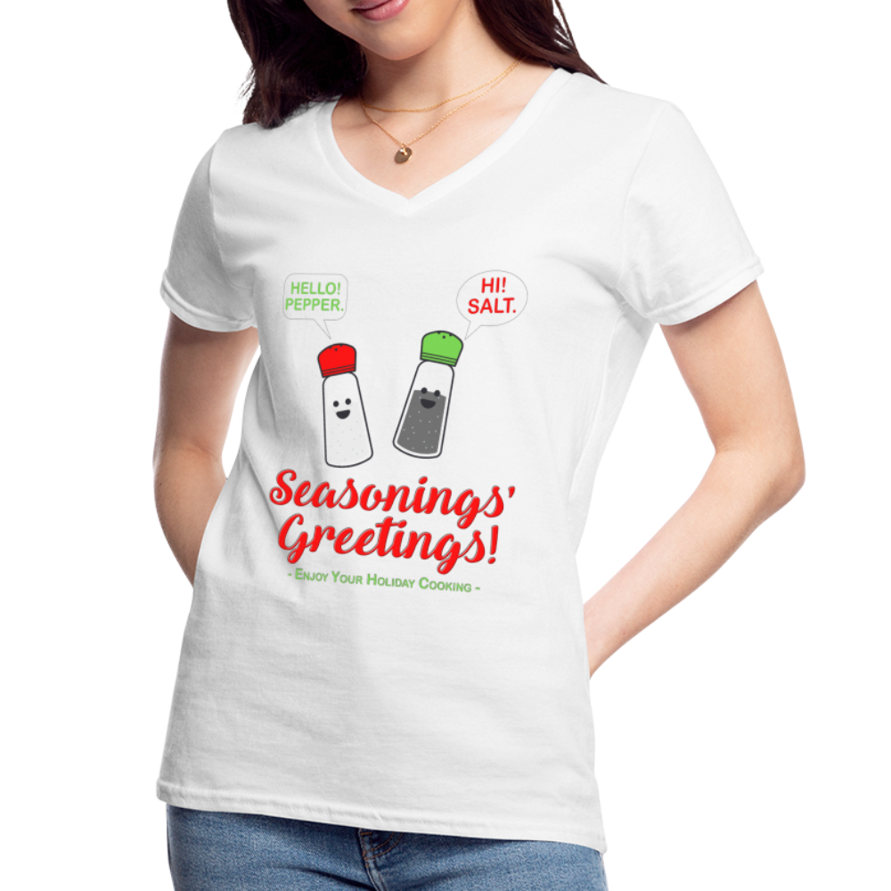 Seasonings Greetings Shirt, Salt Pepper Shaker Shirt, Funny Happy New Year Christmas Holiday Shirt, Foodie Chef Cook Food Gift Idea T-Shirt - white