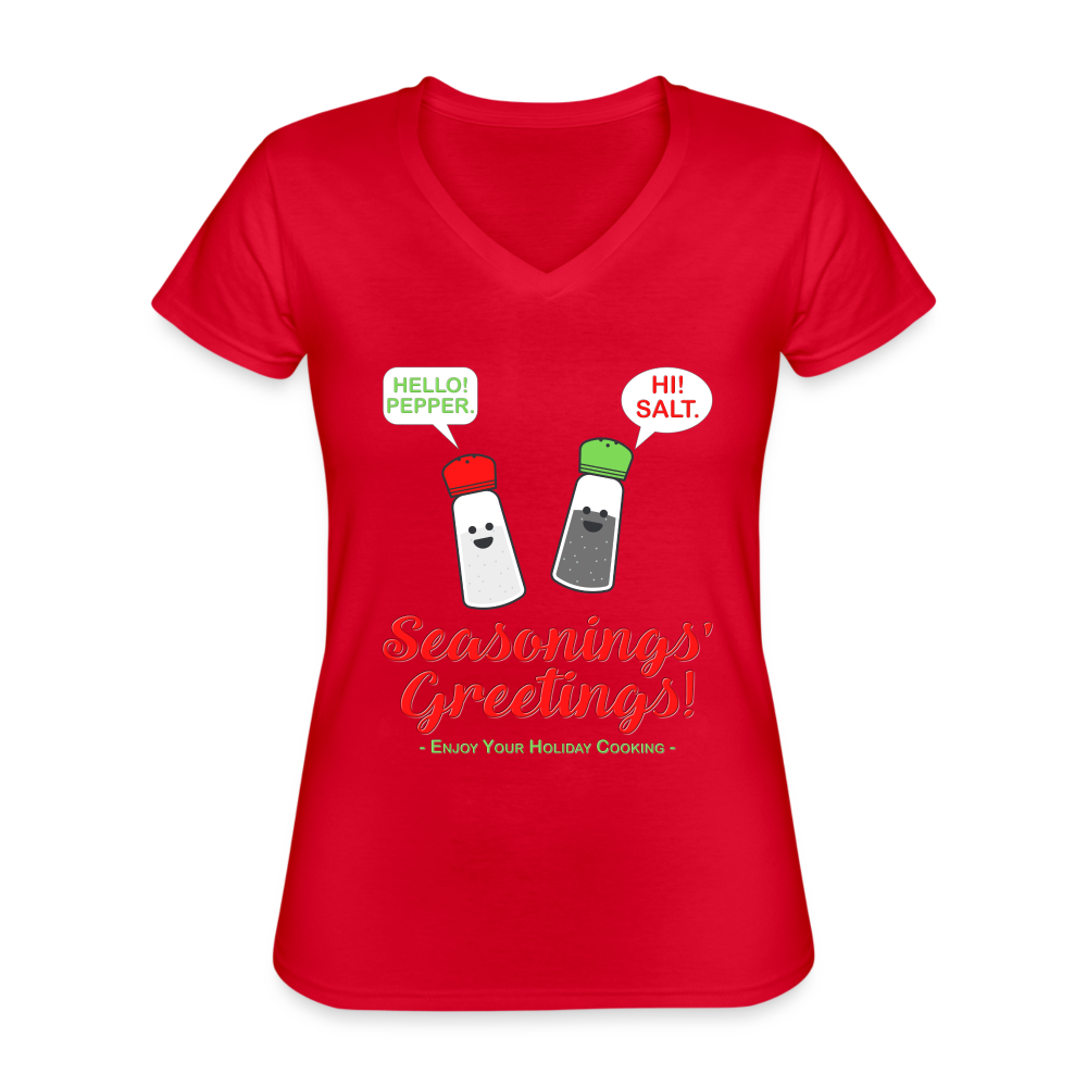 Seasonings Greetings Shirt, Salt Pepper Shaker Shirt, Funny Happy New Year Christmas Holiday Shirt, Foodie Chef Cook Food Gift Idea T-Shirt - red