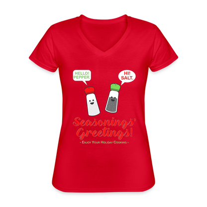 Seasonings Greetings Shirt, Salt Pepper Shaker Shirt, Funny Happy New Year Christmas Holiday Shirt, Foodie Chef Cook Food Gift Idea T-Shirt - red