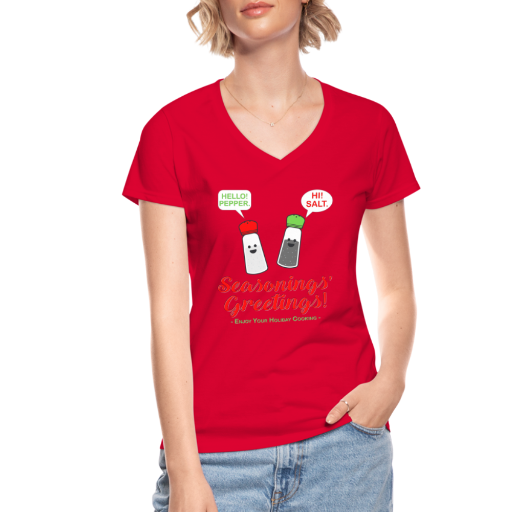 Seasonings Greetings Shirt, Salt Pepper Shaker Shirt, Funny Happy New Year Christmas Holiday Shirt, Foodie Chef Cook Food Gift Idea T-Shirt - red