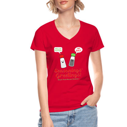 Seasonings Greetings Shirt, Salt Pepper Shaker Shirt, Funny Happy New Year Christmas Holiday Shirt, Foodie Chef Cook Food Gift Idea T-Shirt - red