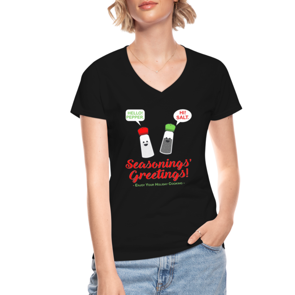 Seasonings Greetings Shirt, Salt Pepper Shaker Shirt, Funny Happy New Year Christmas Holiday Shirt, Foodie Chef Cook Food Gift Idea T-Shirt - black
