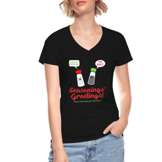 Seasonings Greetings Shirt, Salt Pepper Shaker Shirt, Funny Happy New Year Christmas Holiday Shirt, Foodie Chef Cook Food Gift Idea T-Shirt - black
