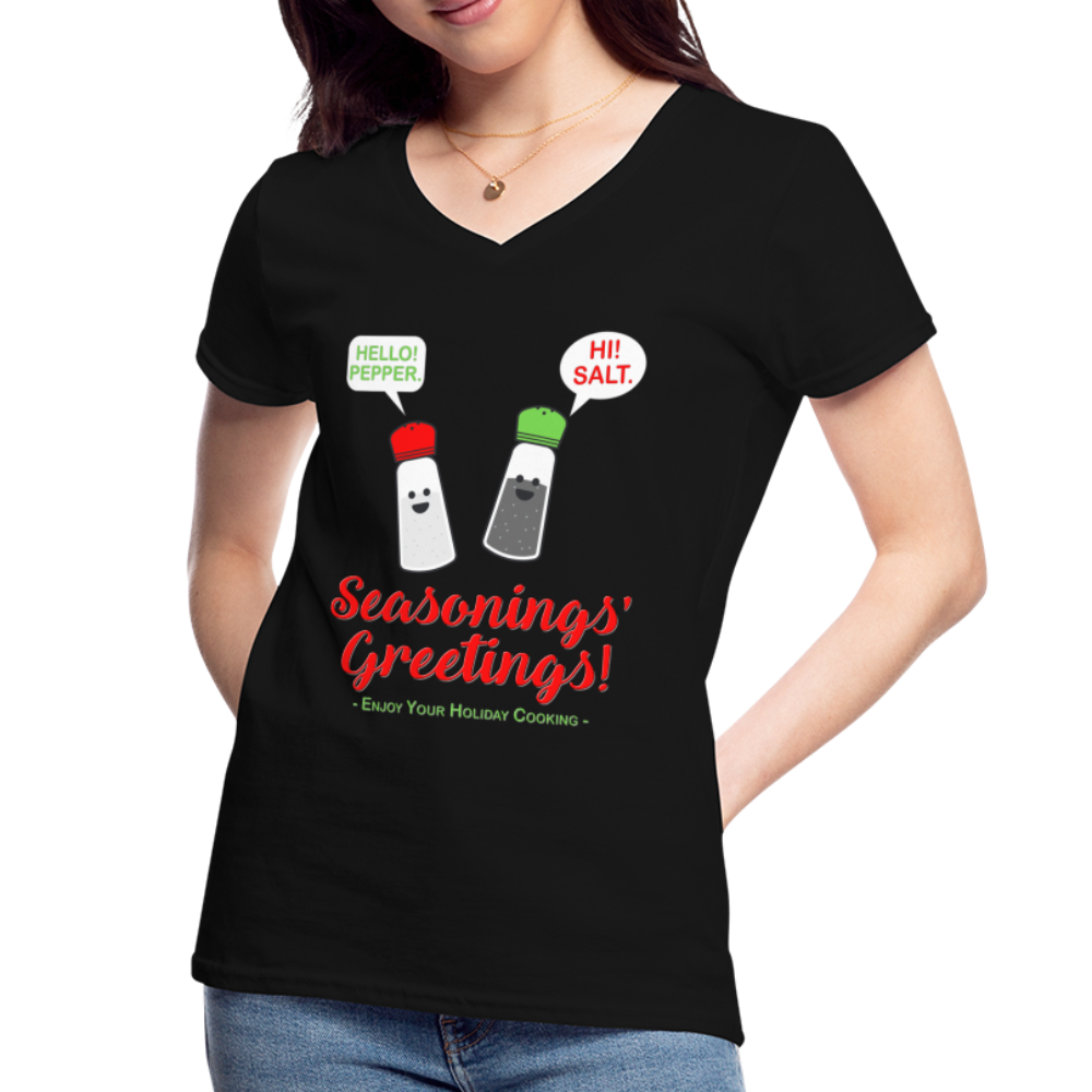 Seasonings Greetings Shirt, Salt Pepper Shaker Shirt, Funny Happy New Year Christmas Holiday Shirt, Foodie Chef Cook Food Gift Idea T-Shirt - black