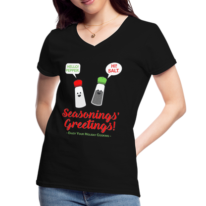 Seasonings Greetings Shirt, Salt Pepper Shaker Shirt, Funny Happy New Year Christmas Holiday Shirt, Foodie Chef Cook Food Gift Idea T-Shirt - black