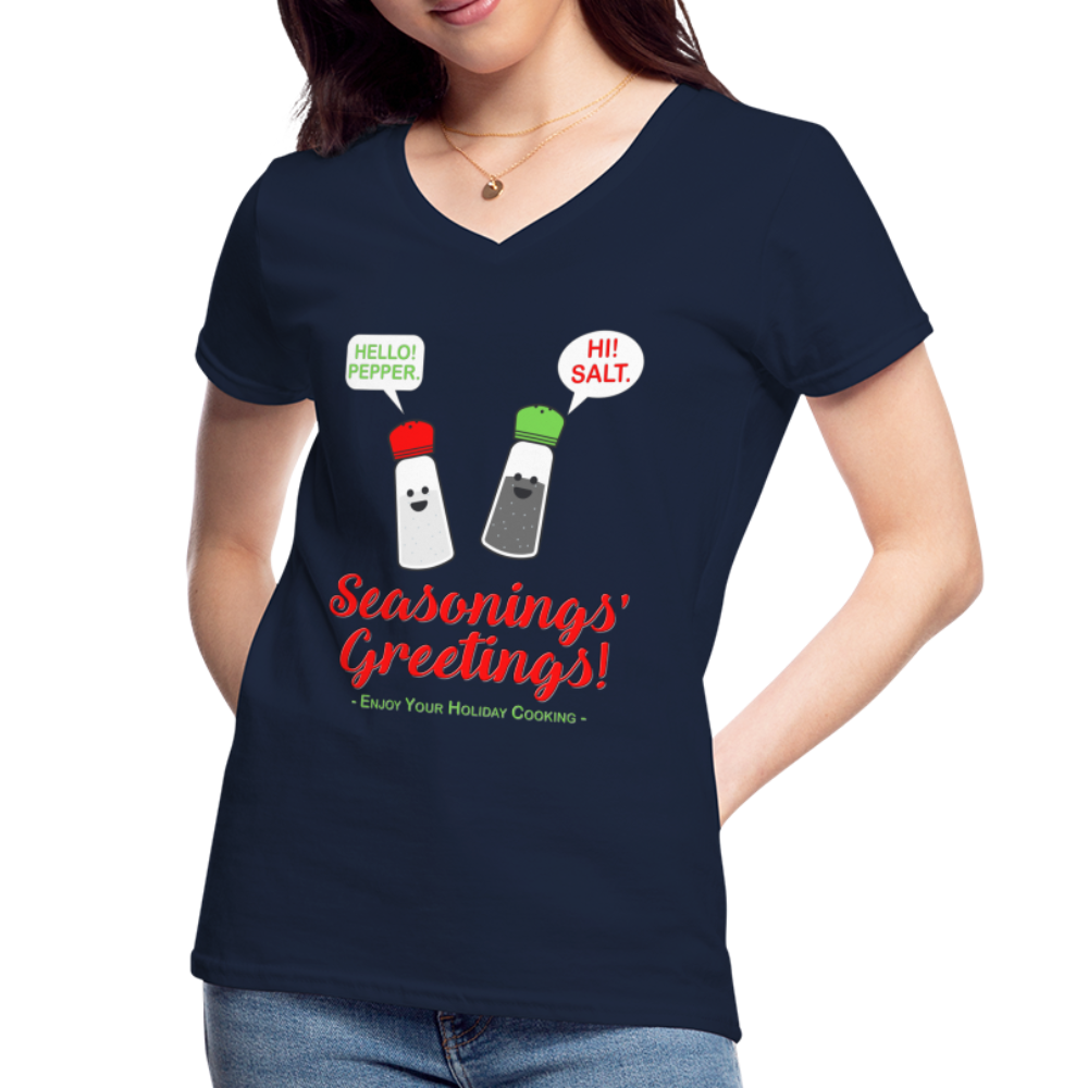 Seasonings Greetings Shirt, Salt Pepper Shaker Shirt, Funny Happy New Year Christmas Holiday Shirt, Foodie Chef Cook Food Gift Idea T-Shirt - navy
