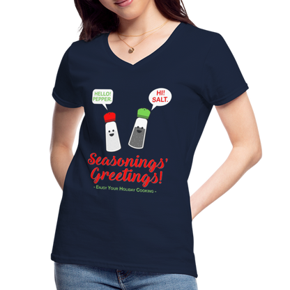 Seasonings Greetings Shirt, Salt Pepper Shaker Shirt, Funny Happy New Year Christmas Holiday Shirt, Foodie Chef Cook Food Gift Idea T-Shirt - navy