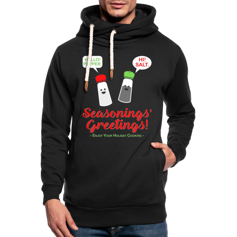 Seasonings Greetings Hoodie, Salt Pepper Shaker Hoodie, Funny Happy New Year Christmas Holiday Hoodie, Foodie Chef Cook Food Gift Idea Shawl Collar Hoodie - black