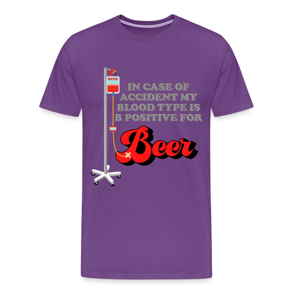 Brewing Beer Shirt, Beer Shirt, Drinking Shirt, Beer Geek, Craft Beer, In Case Of Accident My Blood Type Is B Positive For Beer Shirt, - purple