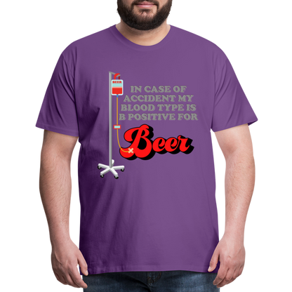 Brewing Beer Shirt, Beer Shirt, Drinking Shirt, Beer Geek, Craft Beer, In Case Of Accident My Blood Type Is B Positive For Beer Shirt, - purple