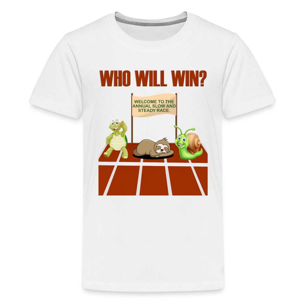 Who Will Win Shirt, Sloth Shirt, Turtle Shirt, Snail Shirt, Track and Field, Gift For Her, Gift For Him, Slow And Steady Race - white