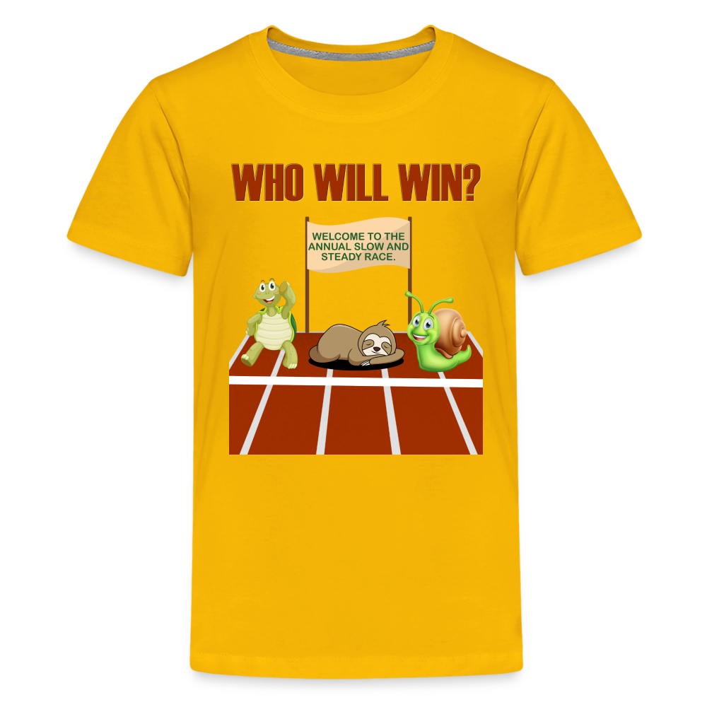 Who Will Win Shirt, Sloth Shirt, Turtle Shirt, Snail Shirt, Track and Field, Gift For Her, Gift For Him, Slow And Steady Race - sun yellow