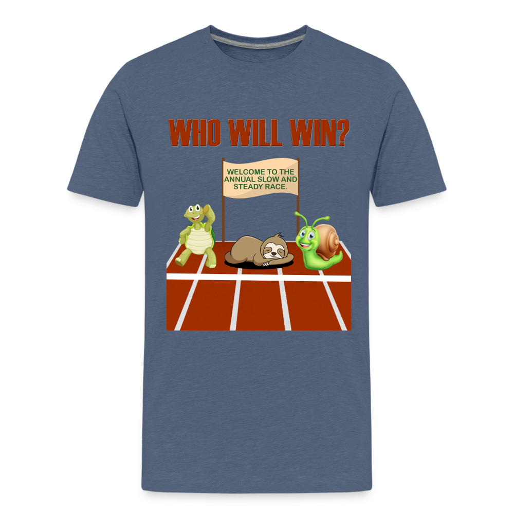 Who Will Win Shirt, Sloth Shirt, Turtle Shirt, Snail Shirt, Track and Field, Gift For Her, Gift For Him, Slow And Steady Race - heather blue