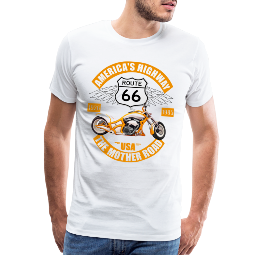 Route 66 Shirt, America's Road, Fathers Day Gift, Mother Road, Route 66 T-Shirt, Road Trip Shirt, Route 66 USA Motorcycle Biker Souvenir Tee - white
