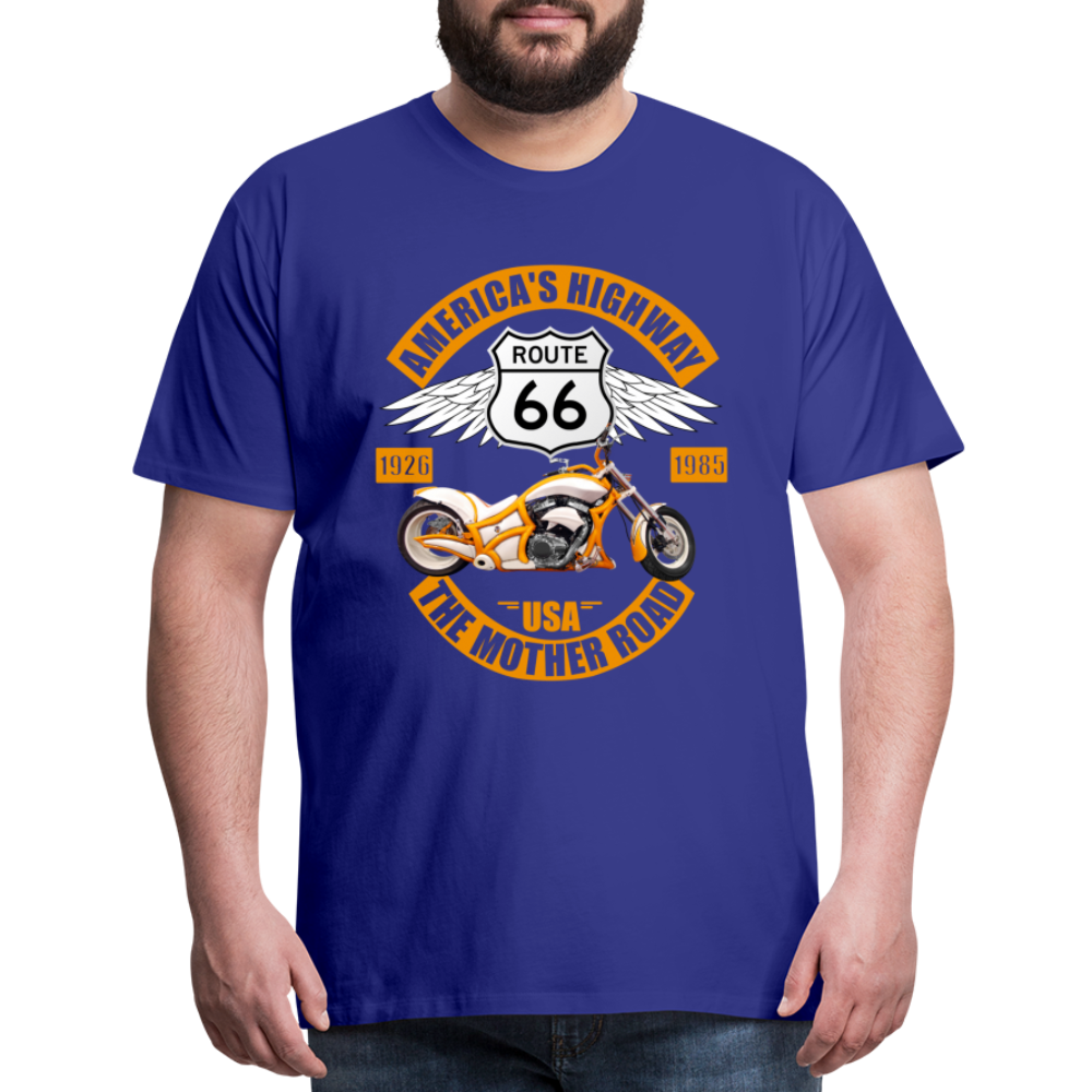 Route 66 Shirt, America's Road, Fathers Day Gift, Mother Road, Route 66 T-Shirt, Road Trip Shirt, Route 66 USA Motorcycle Biker Souvenir Tee - royal blue