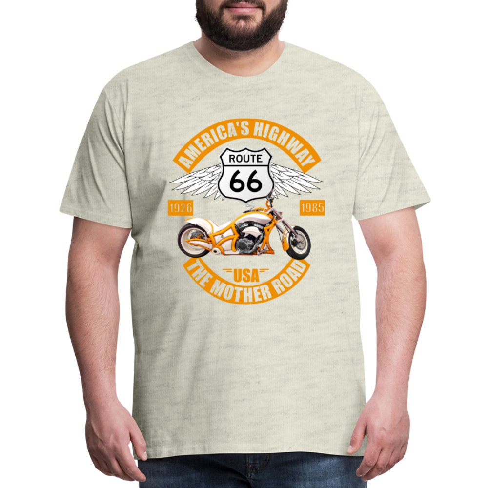 Route 66 Shirt, America's Road, Fathers Day Gift, Mother Road, Route 66 T-Shirt, Road Trip Shirt, Route 66 USA Motorcycle Biker Souvenir Tee - heather oatmeal