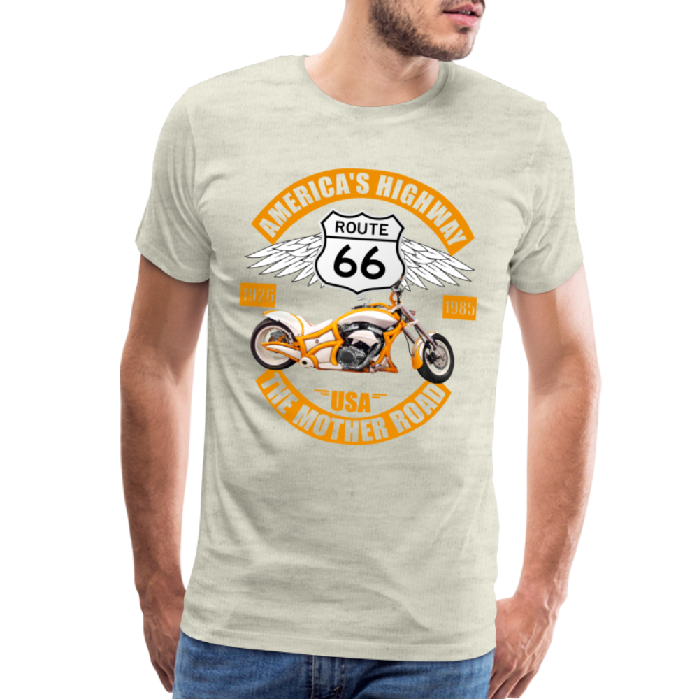 Route 66 Shirt, America's Road, Fathers Day Gift, Mother Road, Route 66 T-Shirt, Road Trip Shirt, Route 66 USA Motorcycle Biker Souvenir Tee - heather oatmeal