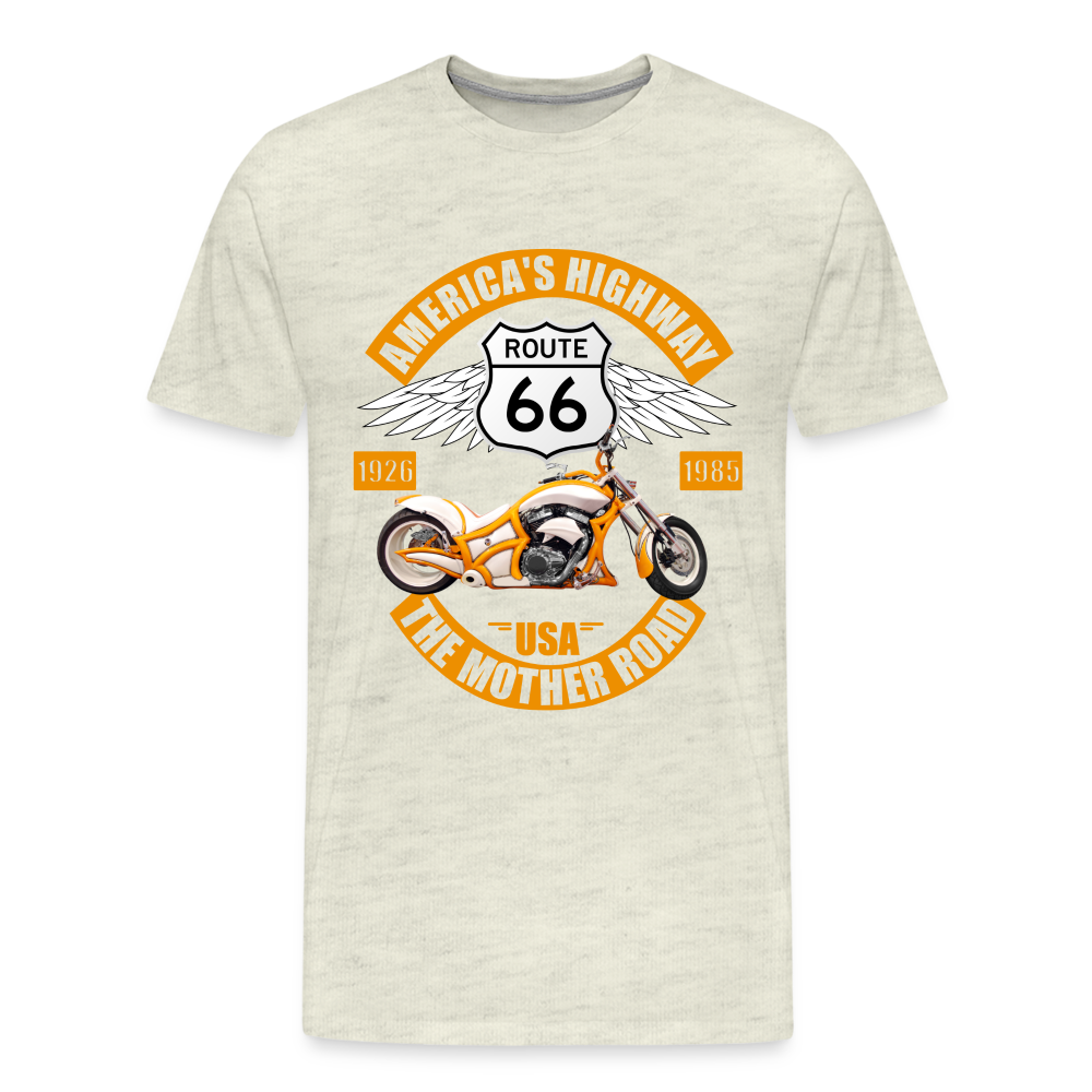 Route 66 Shirt, America's Road, Fathers Day Gift, Mother Road, Route 66 T-Shirt, Road Trip Shirt, Route 66 USA Motorcycle Biker Souvenir Tee - heather oatmeal