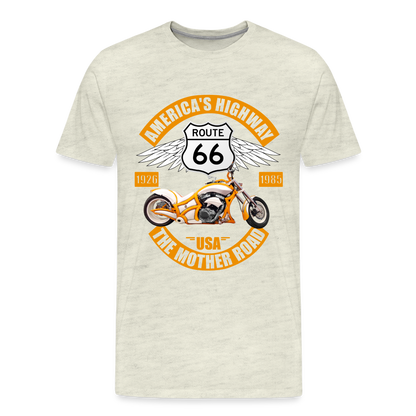 Route 66 Shirt, America's Road, Fathers Day Gift, Mother Road, Route 66 T-Shirt, Road Trip Shirt, Route 66 USA Motorcycle Biker Souvenir Tee - heather oatmeal