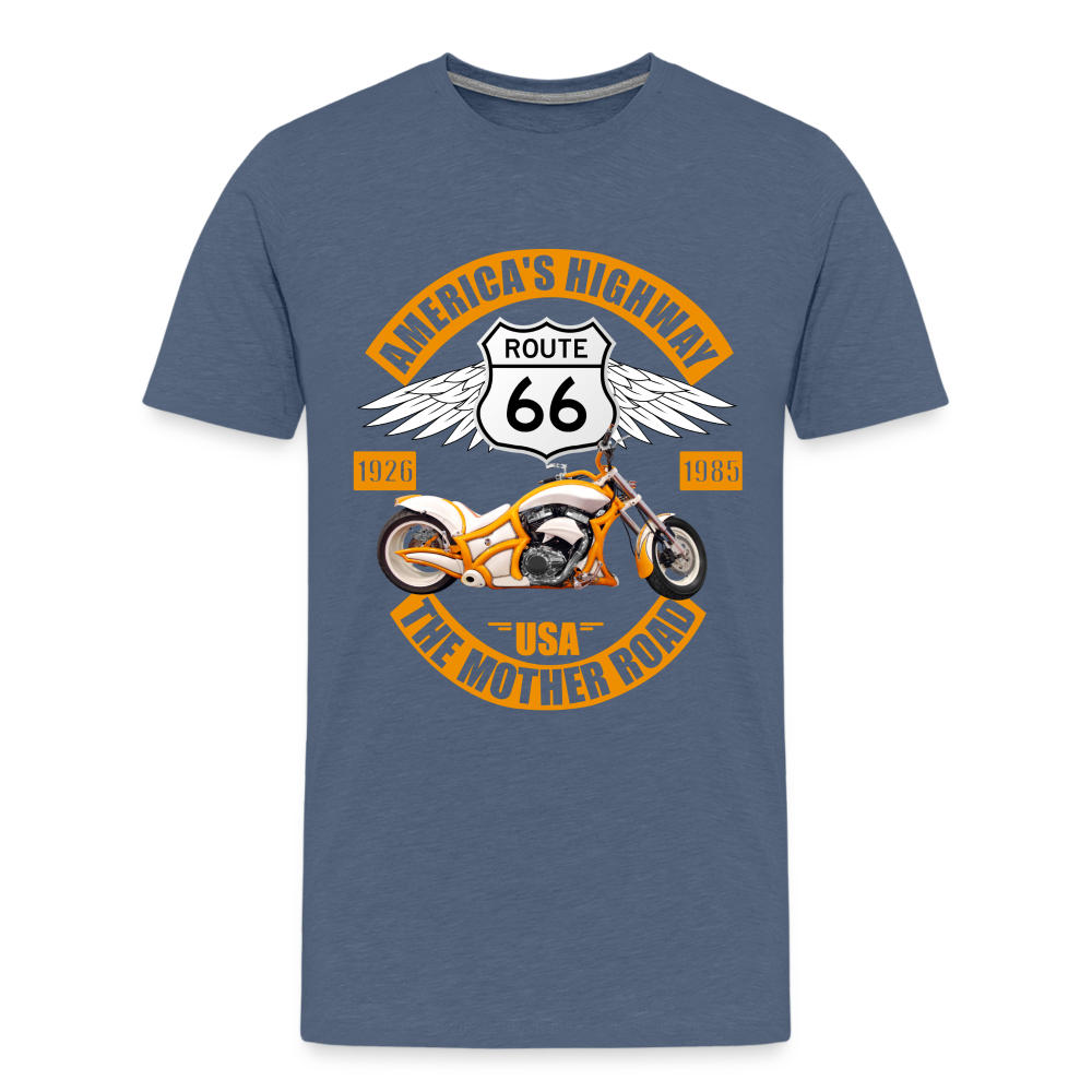 Route 66 Shirt, America's Road, Fathers Day Gift, Mother Road, Route 66 T-Shirt, Road Trip Shirt, Route 66 USA Motorcycle Biker Souvenir Tee - heather blue